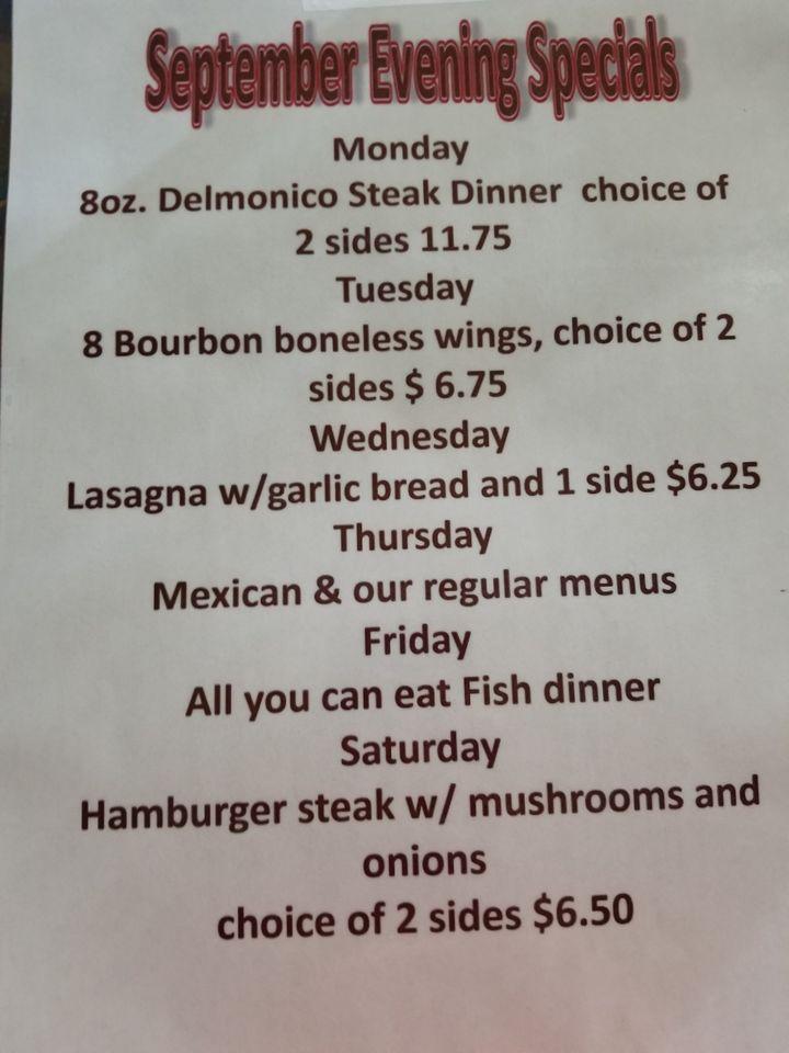 Menu at Becky's Village Restaurant, Willshire