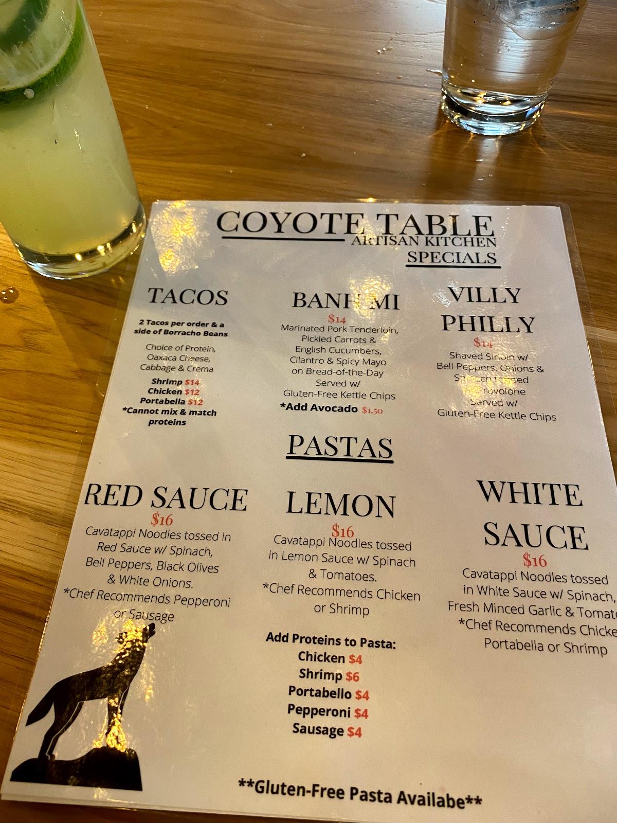 R4dc Menu Coyote Table Artisan Kitchen And Bar 