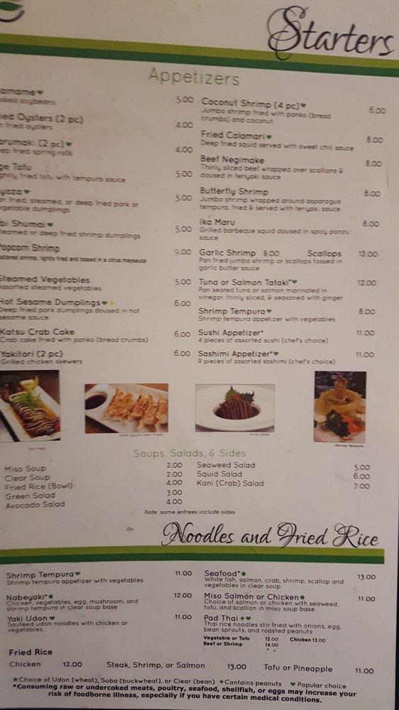 Menu at Green Tea Sushi Japanese Restaurant, Asheville
