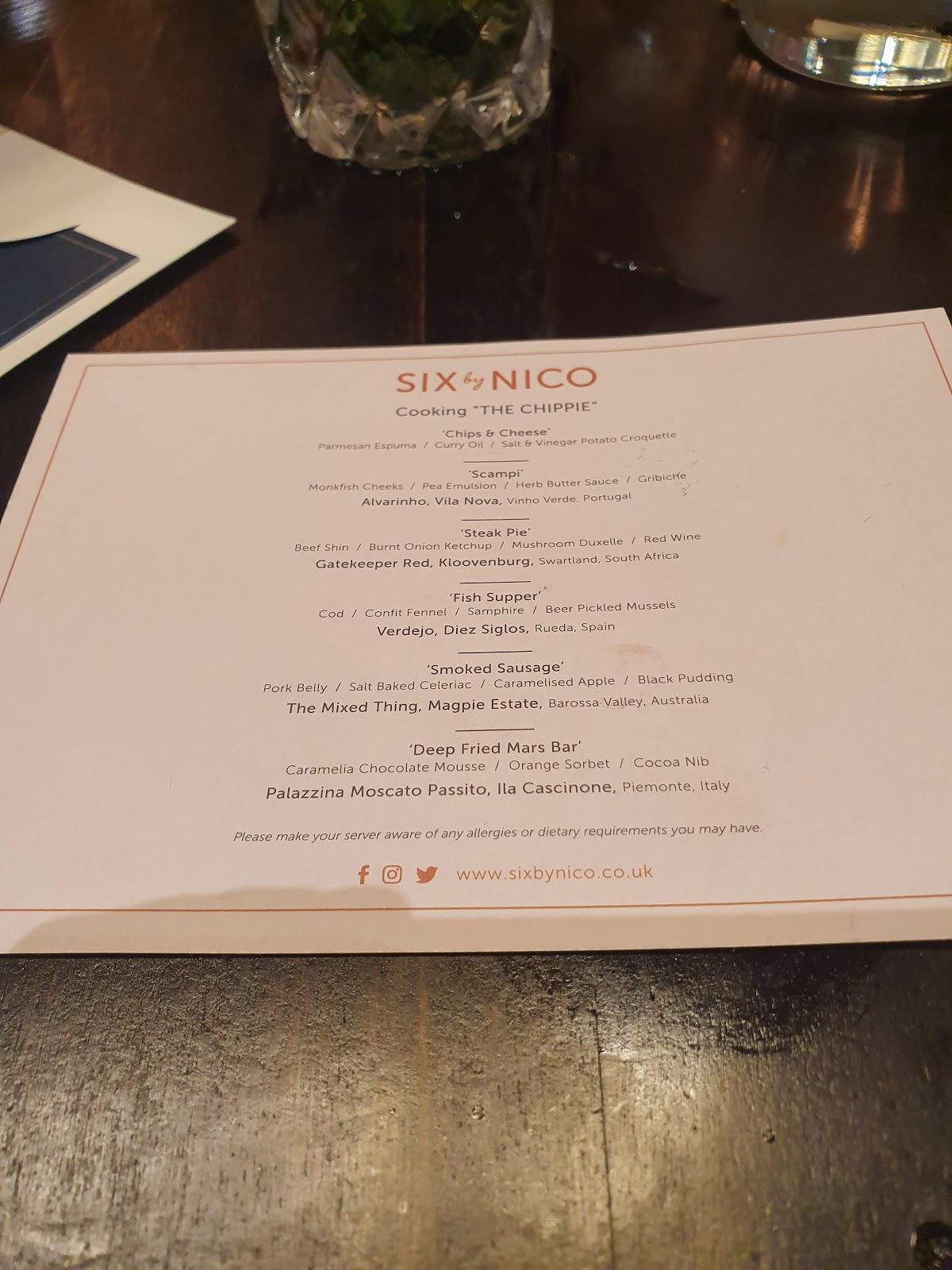Menu at Six by Nico Liverpool restaurant, Liverpool