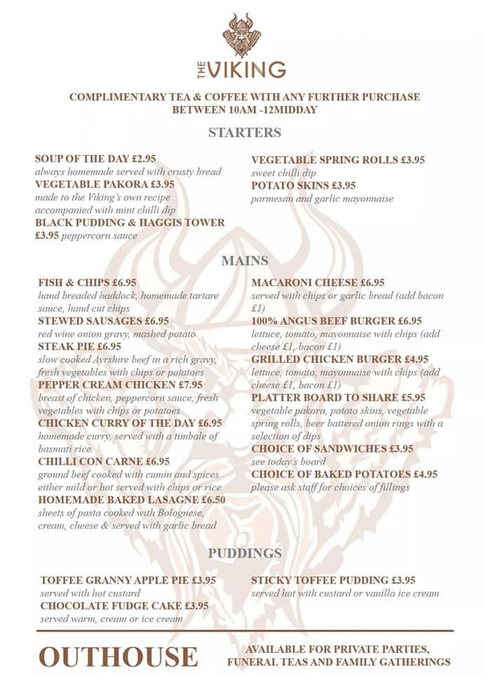 Menu at The Viking Bar, Glasgow