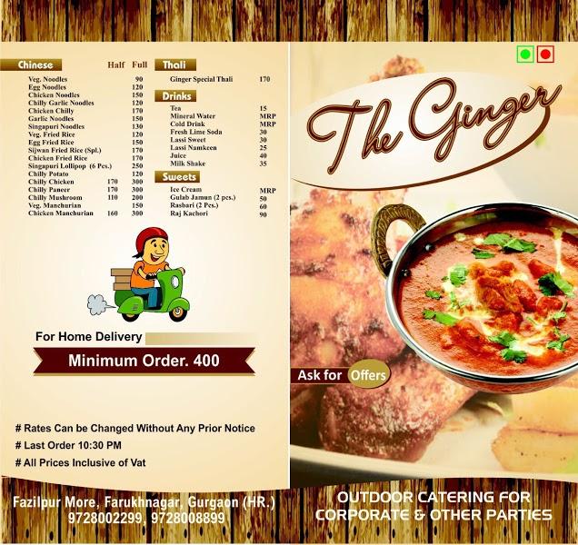 Menu at The Ginger, Farukh Nagar