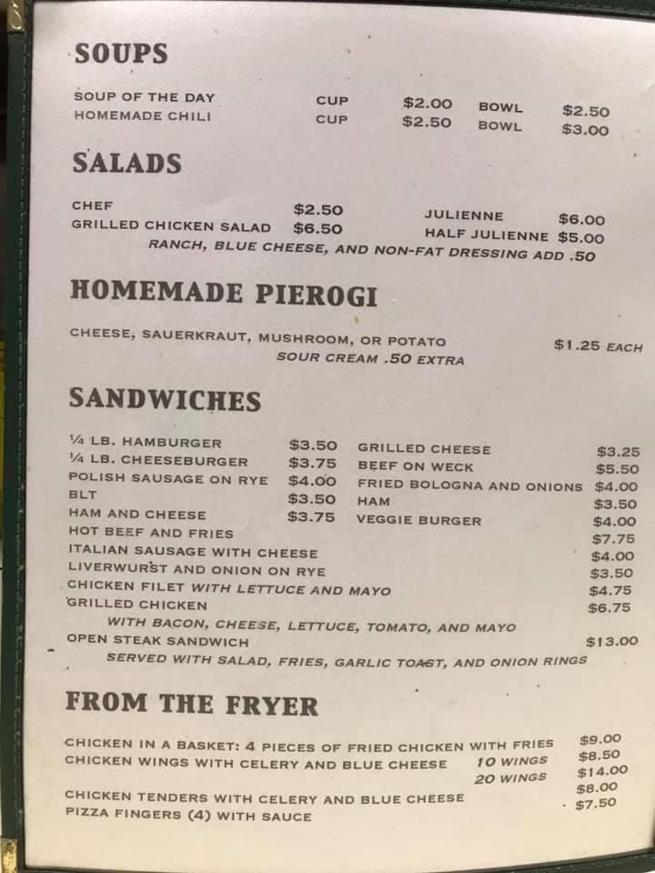 Menu at Gadawski's restaurant, Niagara Falls