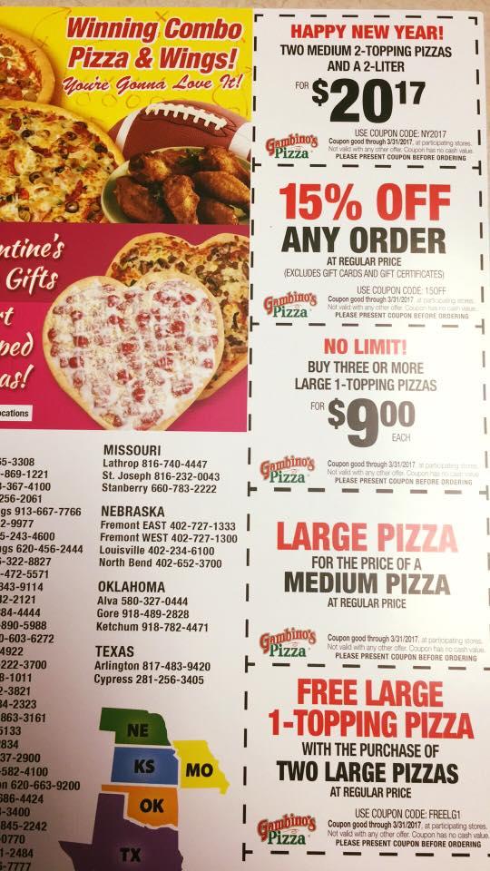 Menu at Gambino's Pizza pizzeria, Stanberry