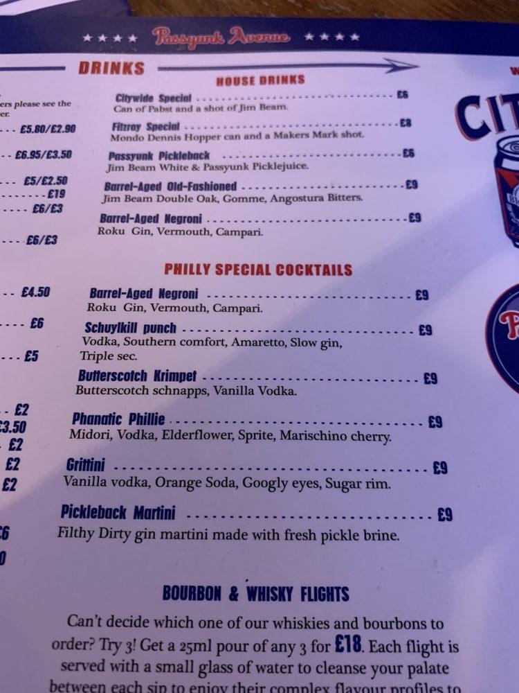 Menu at Passyunk Avenue (Fitzrovia) restaurant, London, 80 Cleveland St