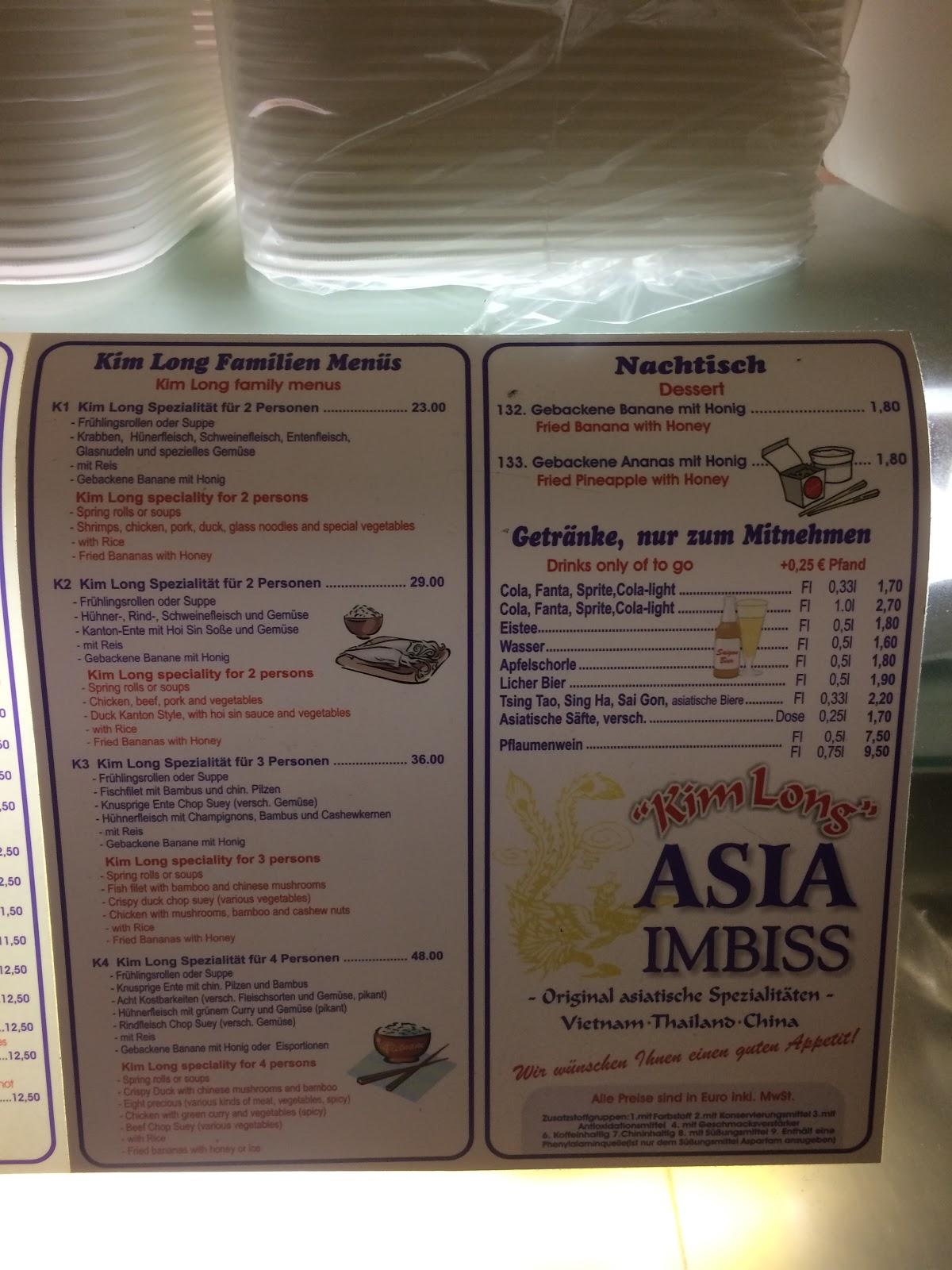 Speisekarte von Asia Imbiß Kim Long restaurant, Grünberg