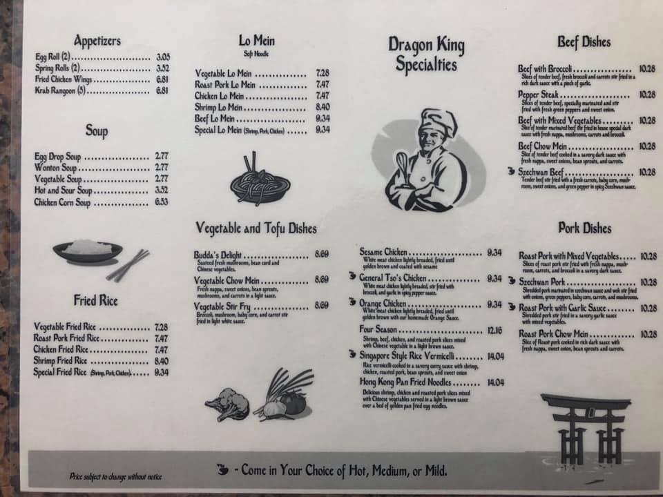 Menu At Dragon King Restaurant, Orlando