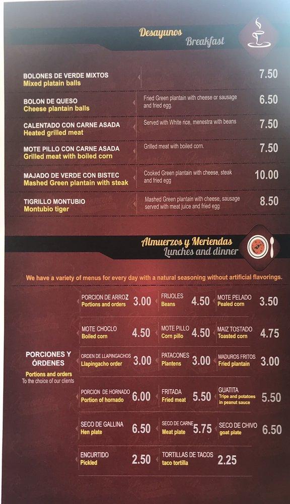 Menu at El Rinconcito Restaurant Ecuatoriano & Bakery, Upper Darby