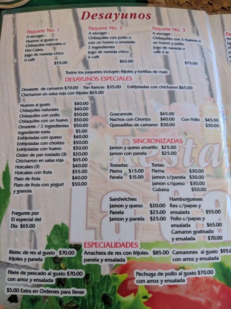 Menu at Restaurante La Canasta, Puerto Vallarta, Clemente Orozco SN-C