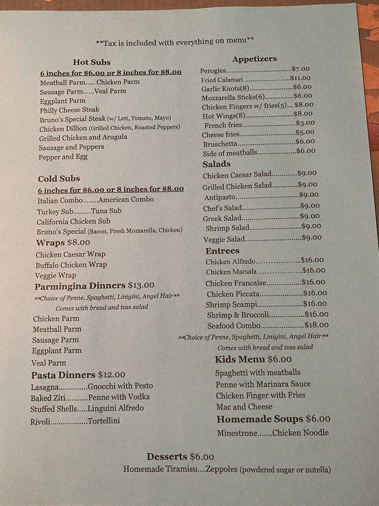 Menu At Bruno s Pizza And Pasta Pizzeria Hackettstown