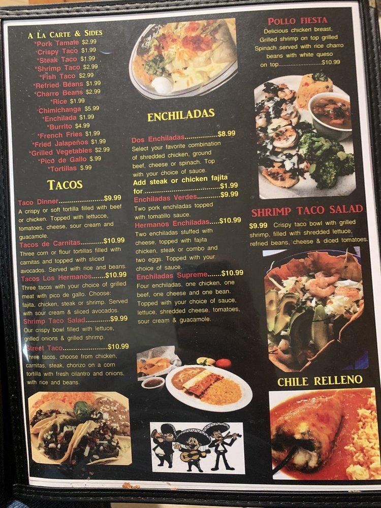 Menu at Los Tres Hermanos restaurant, Hominy