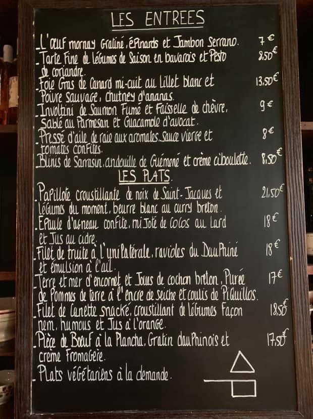 Menu at Café Breton, Rennes