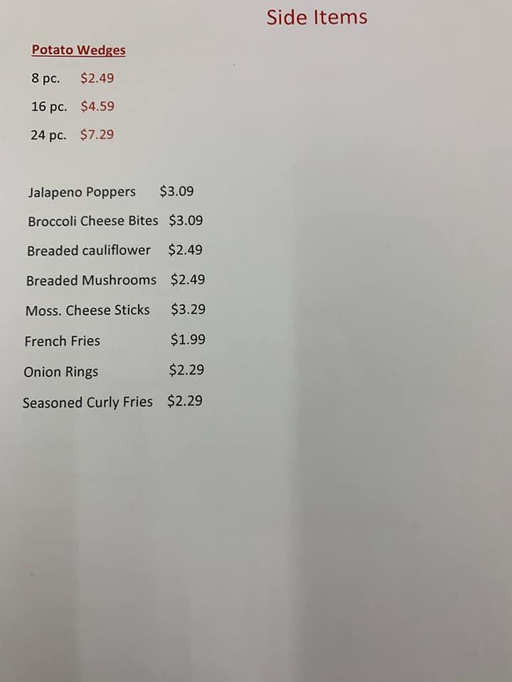 Menu at Hall's Village Carryout pizzeria, Lewisburg