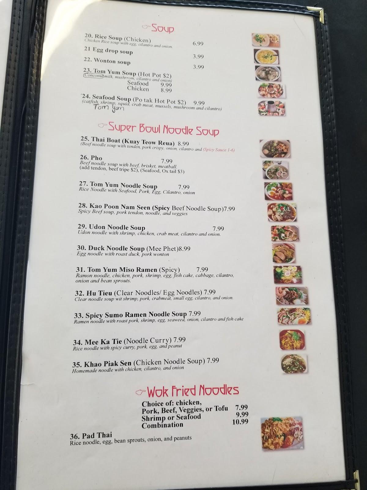 Menu at Thai Taste restaurant, Springdale