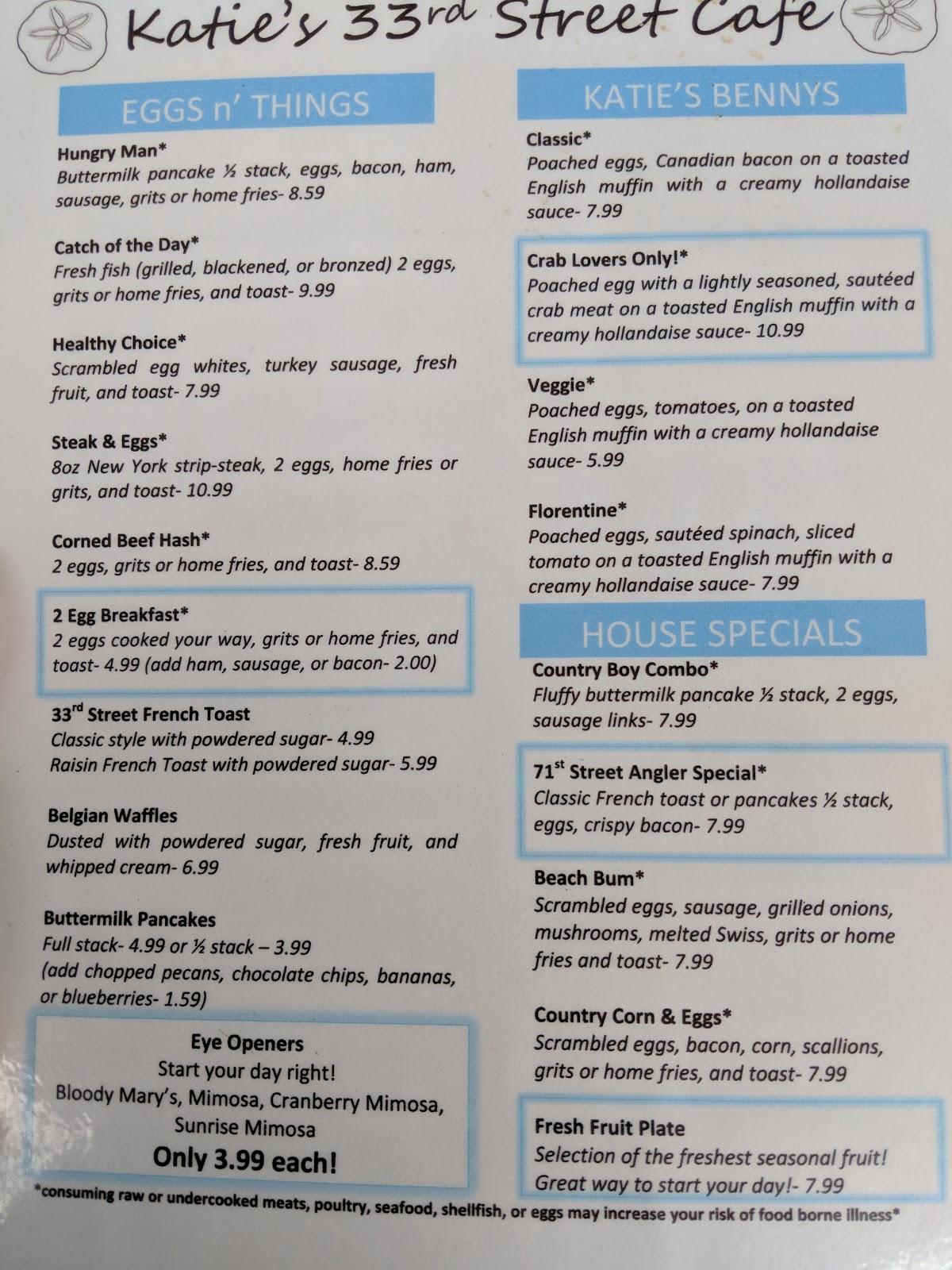 Menu at Katie's 33rd Street Cafe, Virginia Beach