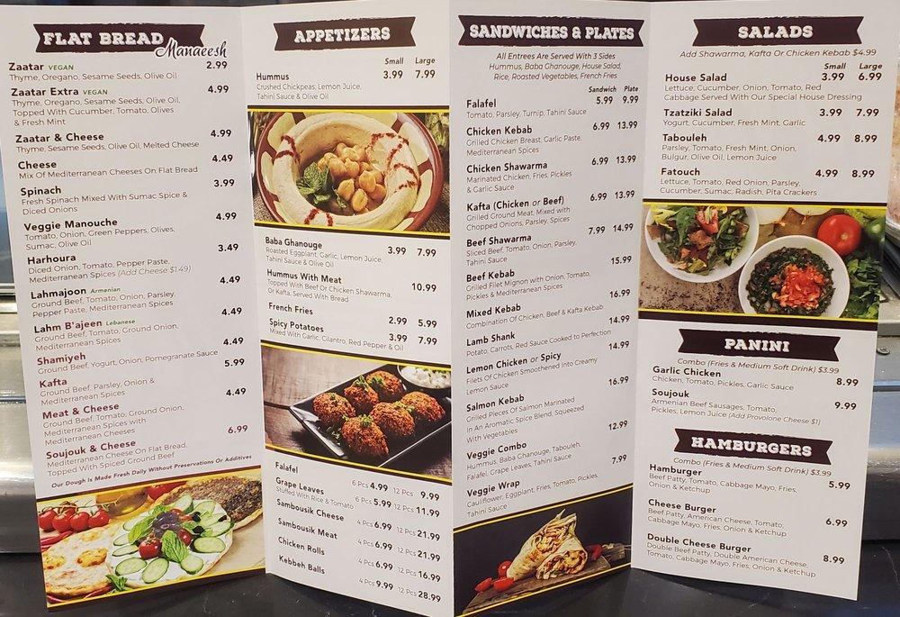 Menu at Pita House restaurant, Los Angeles