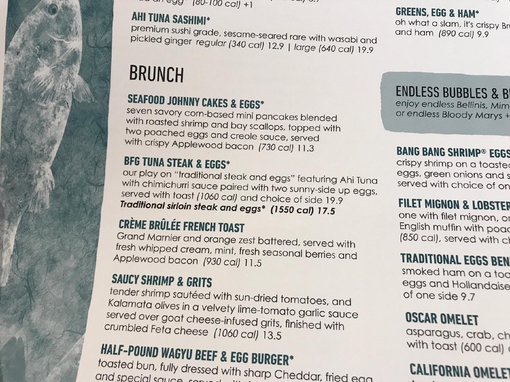 Menu at Bonefish Grill restaurant, Franklin, A Mallory Ln