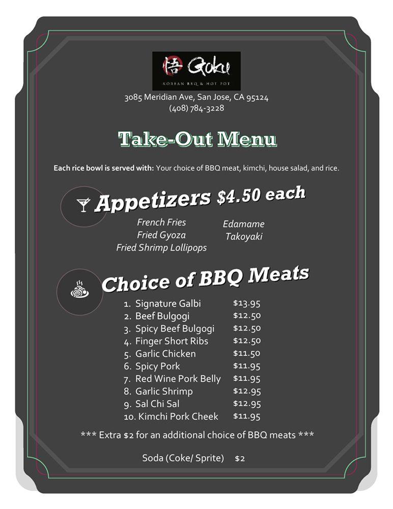 Menu at Goku Korean BBQ & Hot Pot, San Jose, Meridian Ave