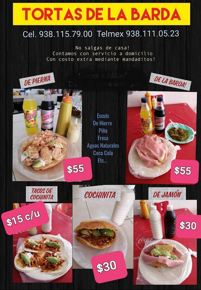 Menu at Tortas de la barda de Tampico, Ciudad del Carmen