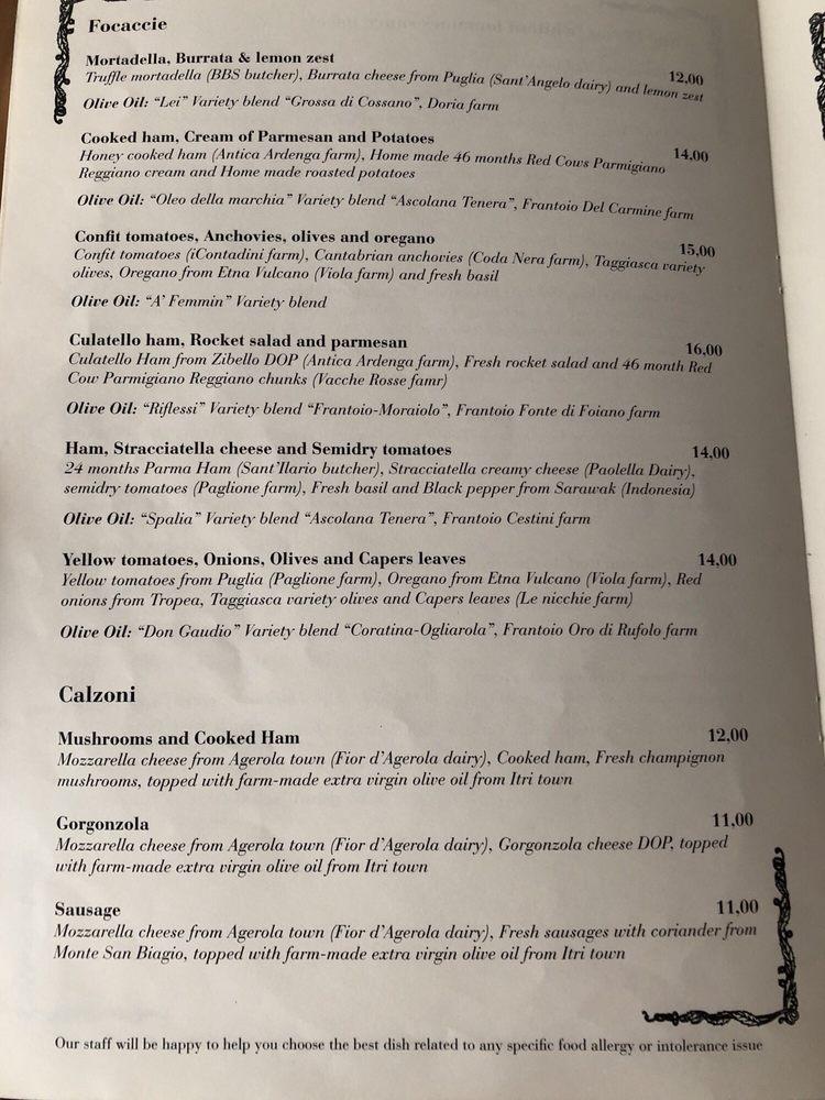 Menu at Piccolo Buco restaurant, Rome