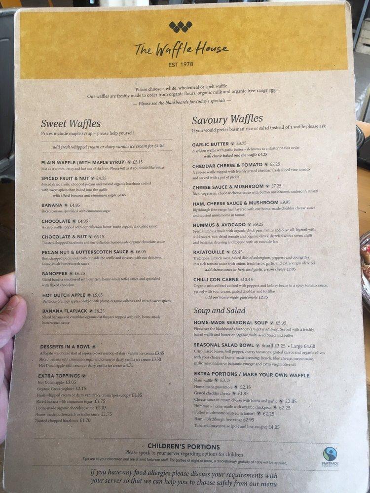 Menu at The Waffle House restaurant, St Albans