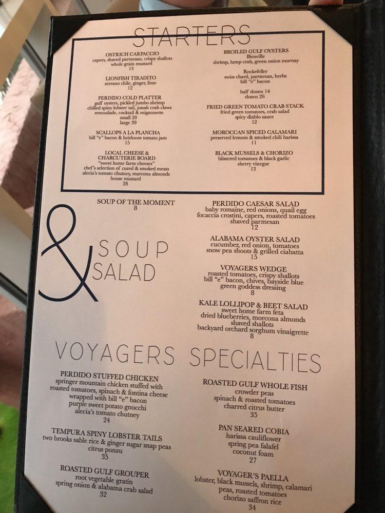 voyagers restaurant menu