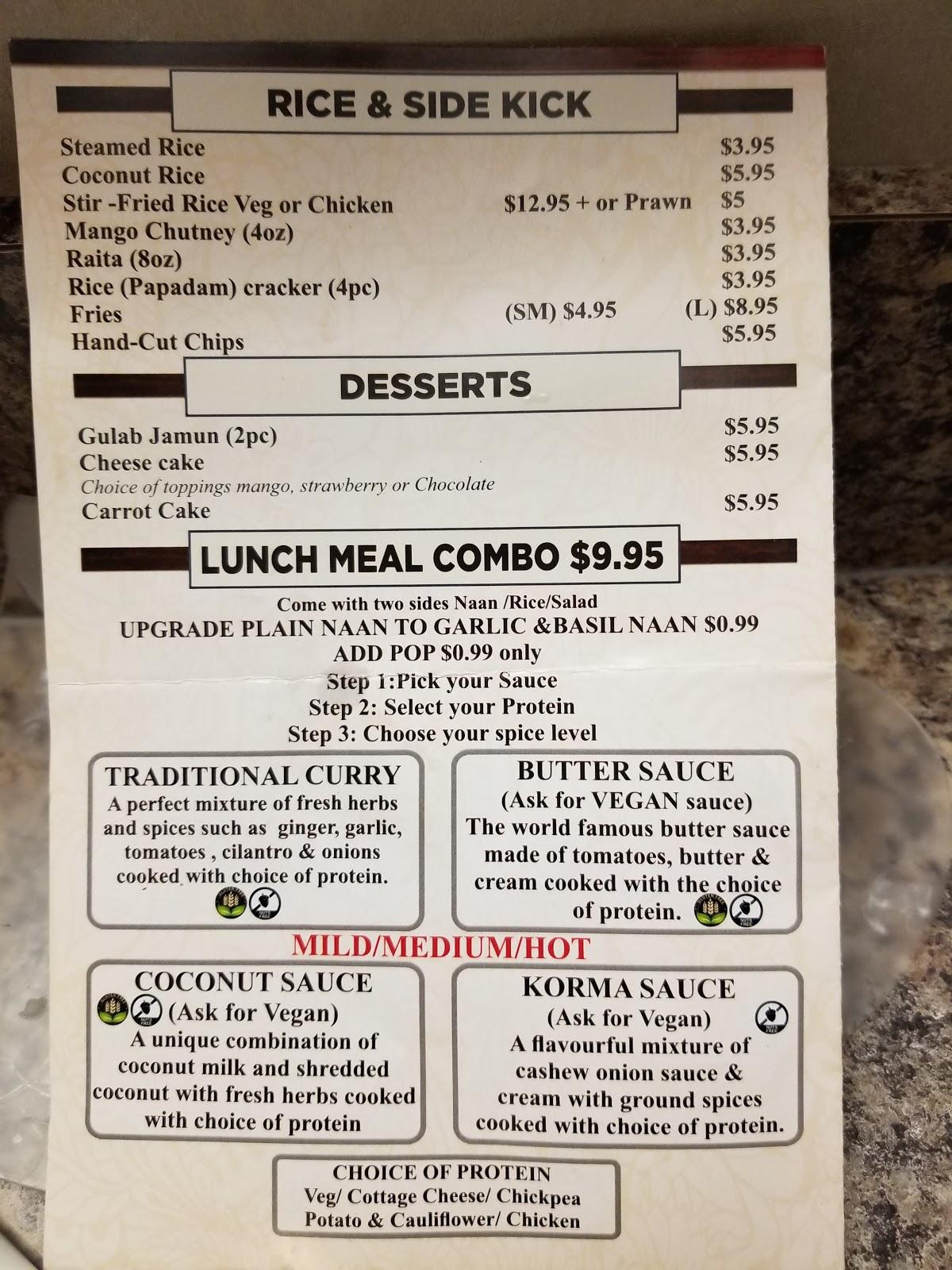 Menu at Butter Chicken House restaurant, Agassiz