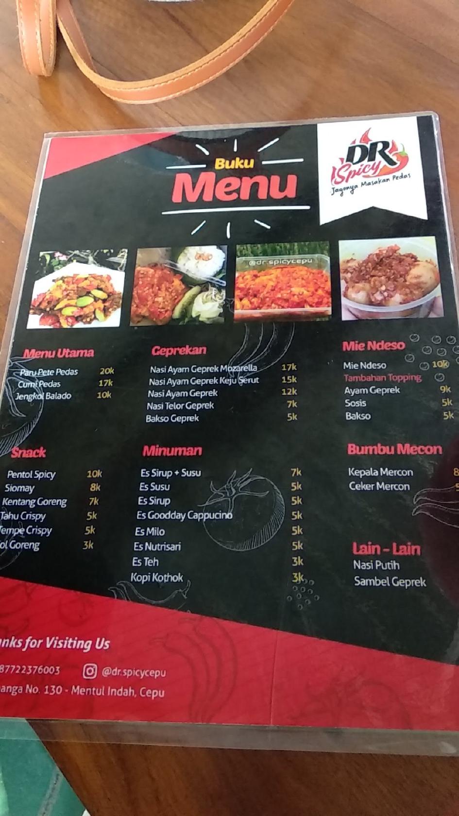 Menu at DR.Spicy restaurant, Cepu