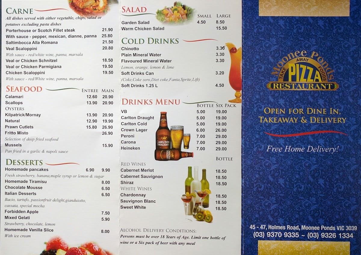 Menu at Moonee Ponds Pizza pizzeria, Moonee Ponds