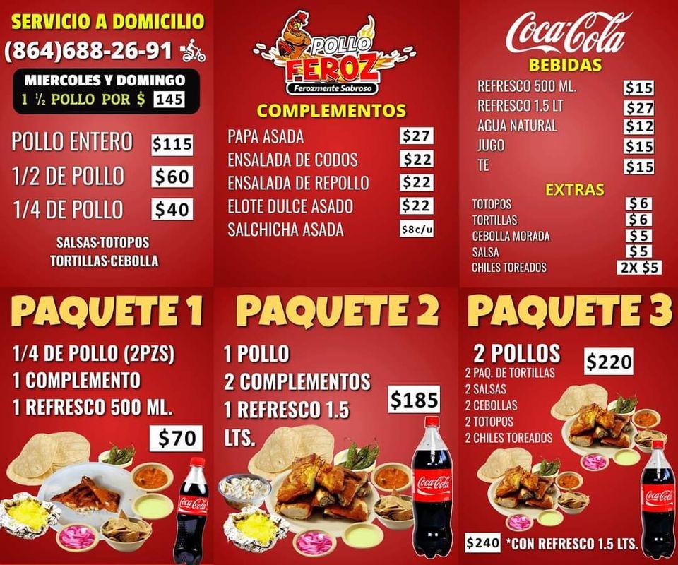 Menu at POLLO FEROZ restaurant, Sabinas