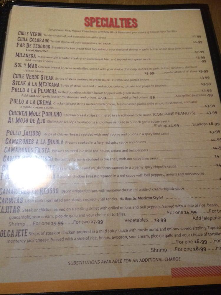 Menu at Tesoro Fine Mexican Restaurant, Turlock, Lander Ave