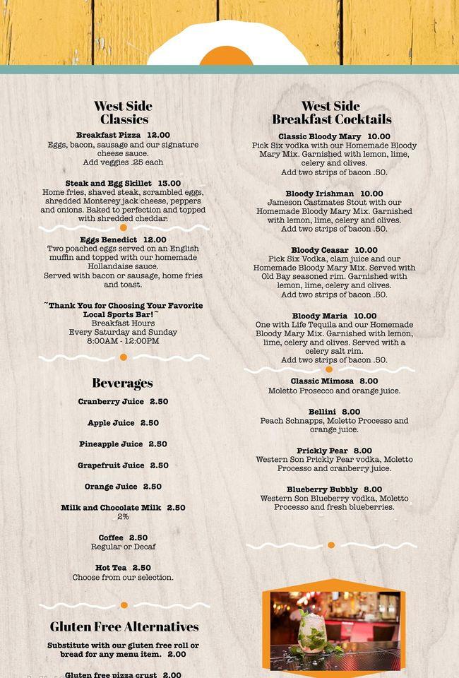 Menu at The West Side Sports Bar & Grill, Saratoga Springs