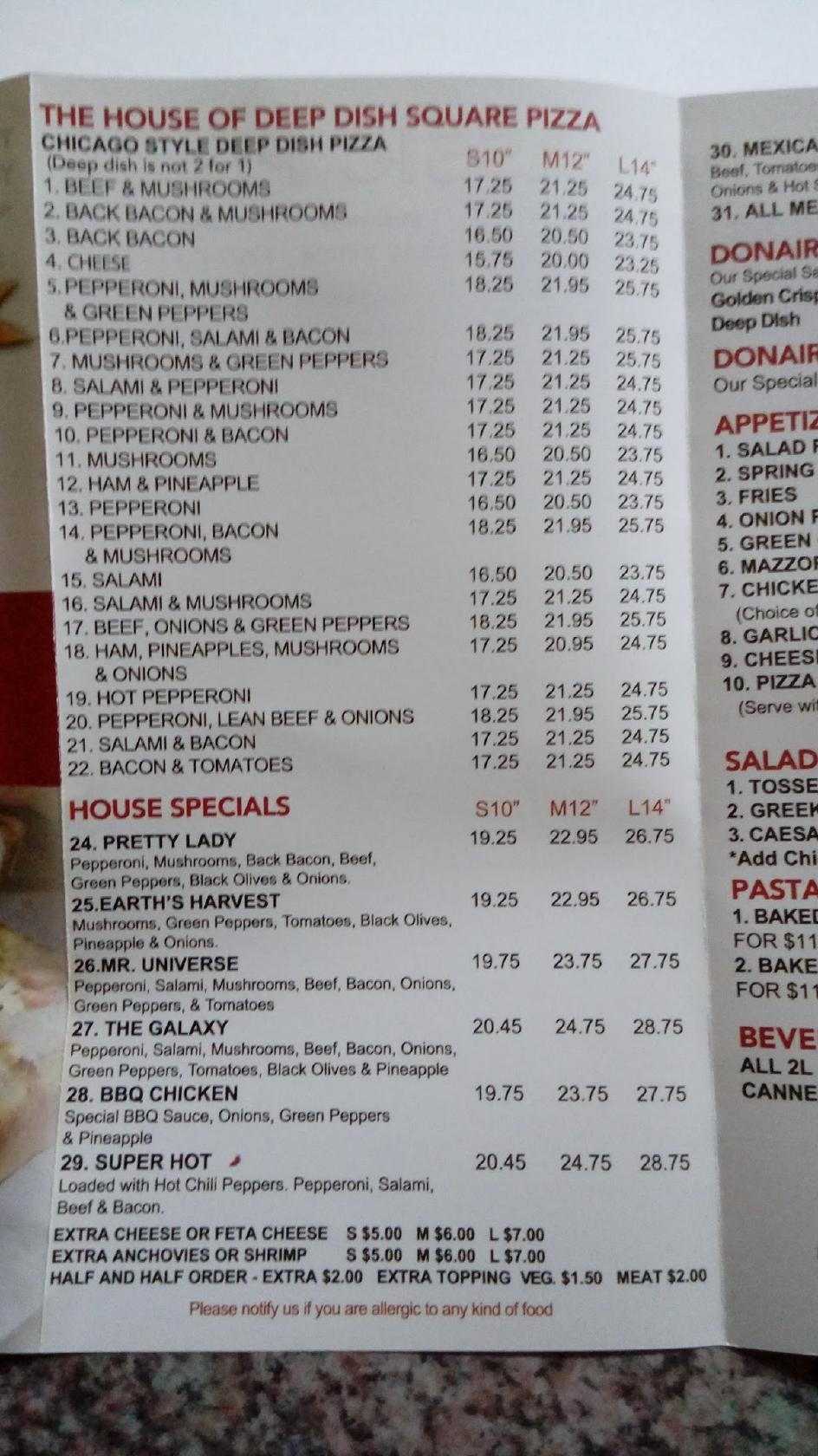 Carta del restaurante Chicago Deep Dish Pizza, Leduc