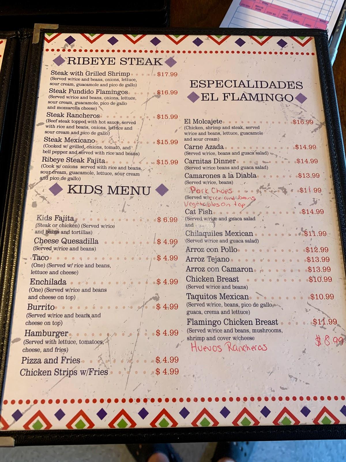 Menu at El Flamingo Mexican Restaurant, DeRidder