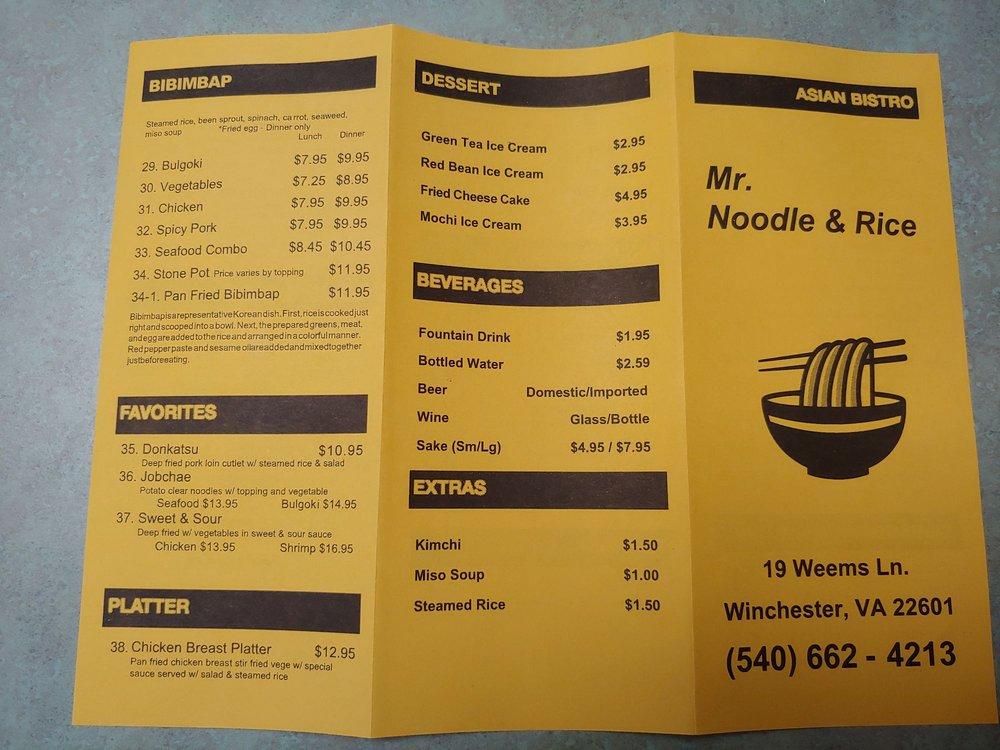 Menu at Mr Noodle & Rice restaurant, Winchester