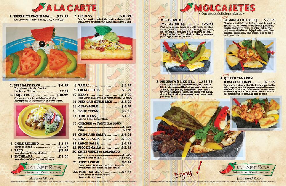 Menu at Jalapeno's Mexican Restaurant, Anchorage, Old Seward Hwy
