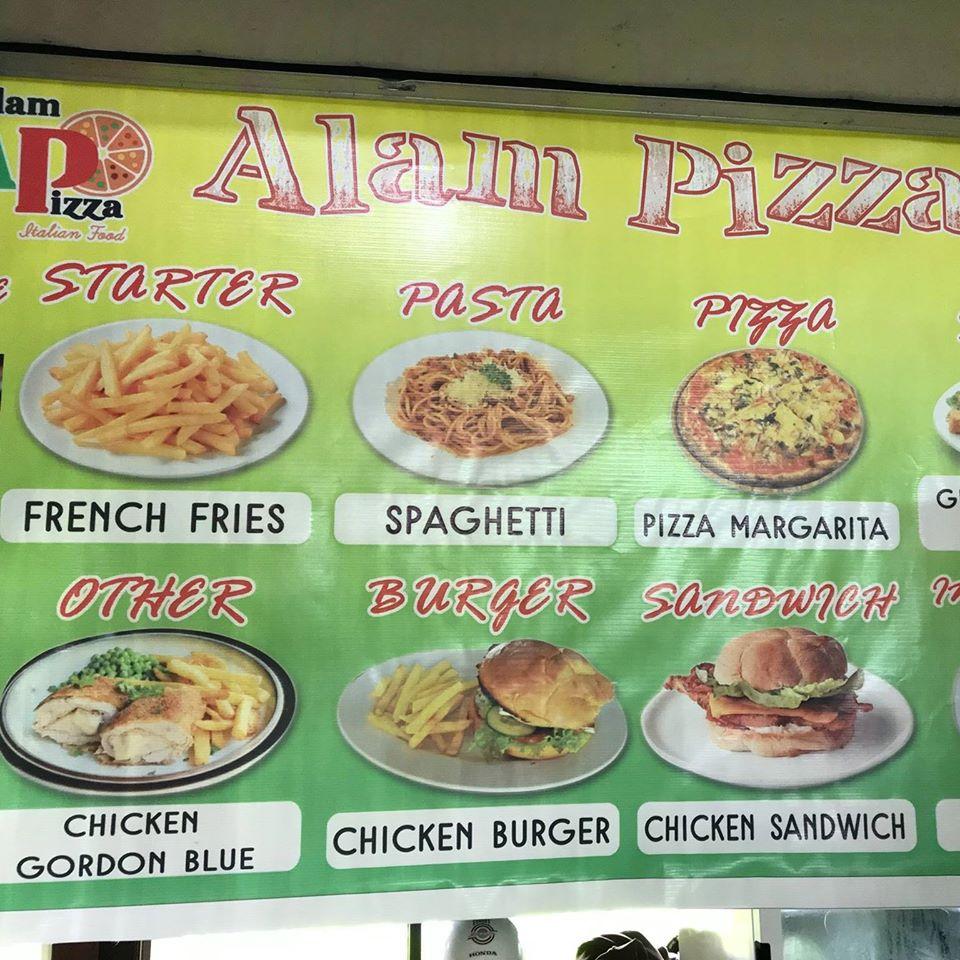 Menu at Alam pizza restaurant, Ubud