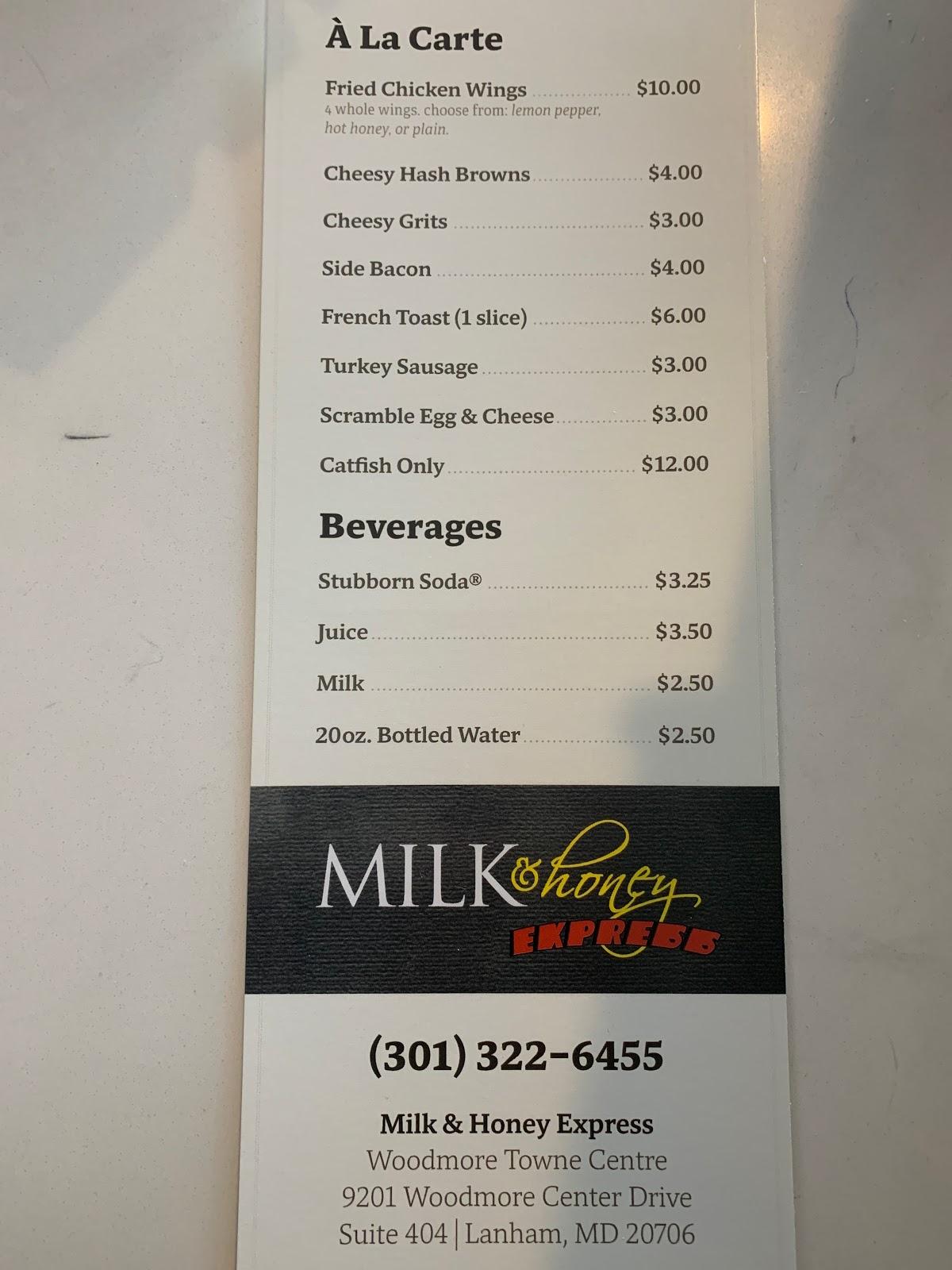Menu at Milk & Honey Glenarden restaurant, Glenarden