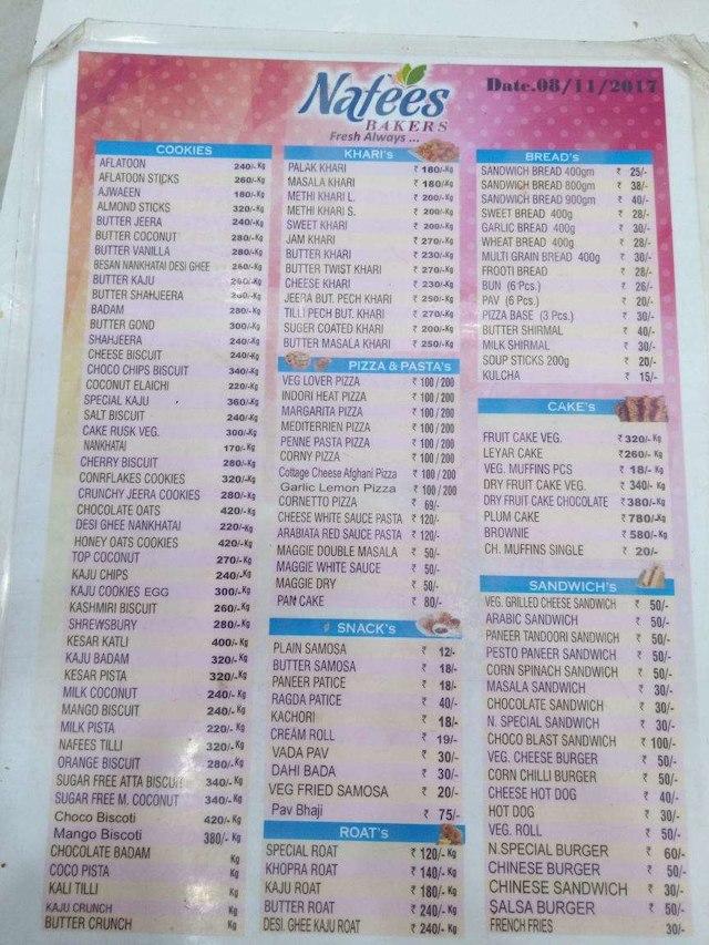 Nafees Bakers menu