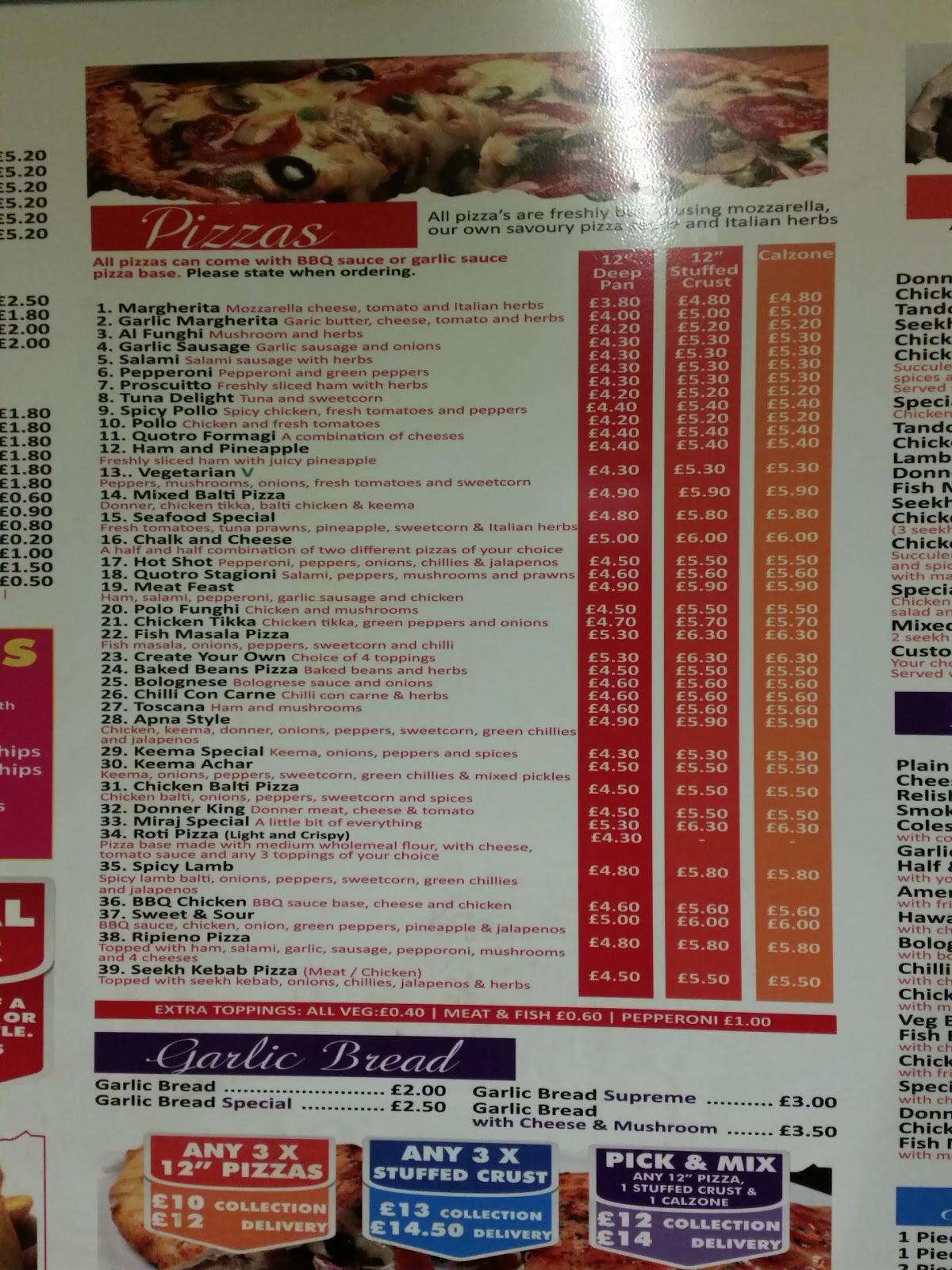 Menu at Miraj fastfood takeaway fast food, Keighley