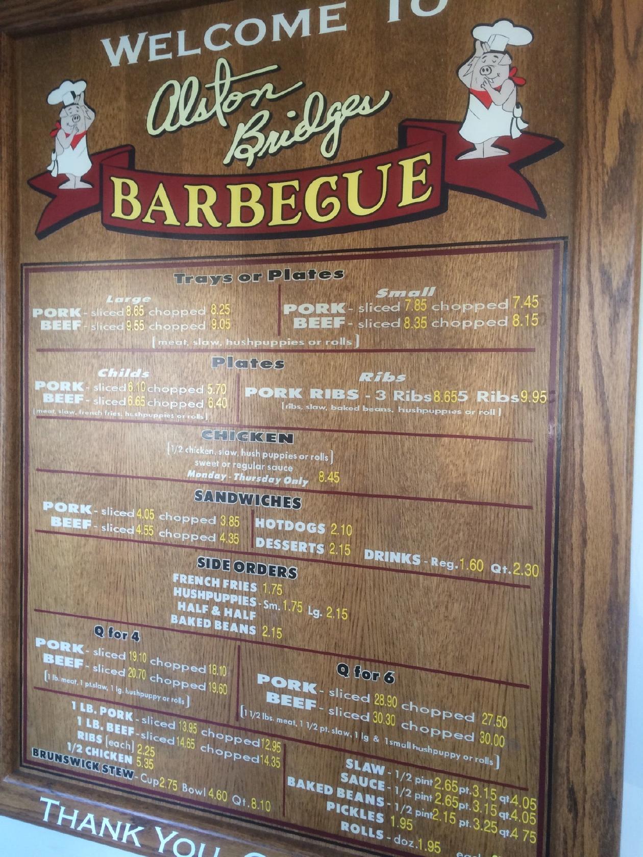 Menu at Alston Bridges Barbecue Shelby