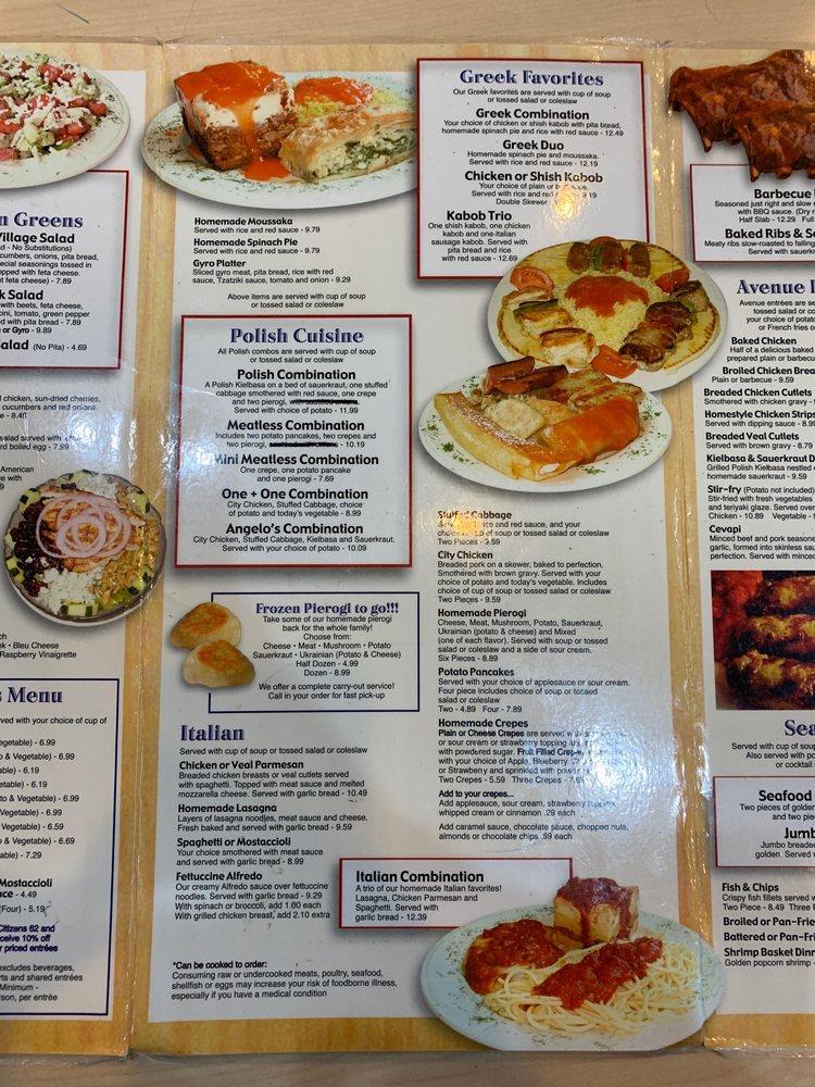 Menu at Angelo's Avenue Grille restaurant, Sterling Heights