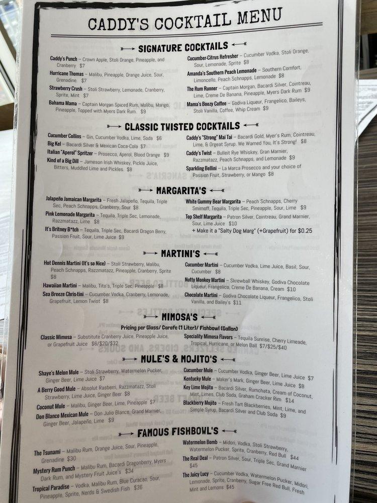 Carta del pub y bar Caddy's Kitchen & Cocktails, Council Bluffs