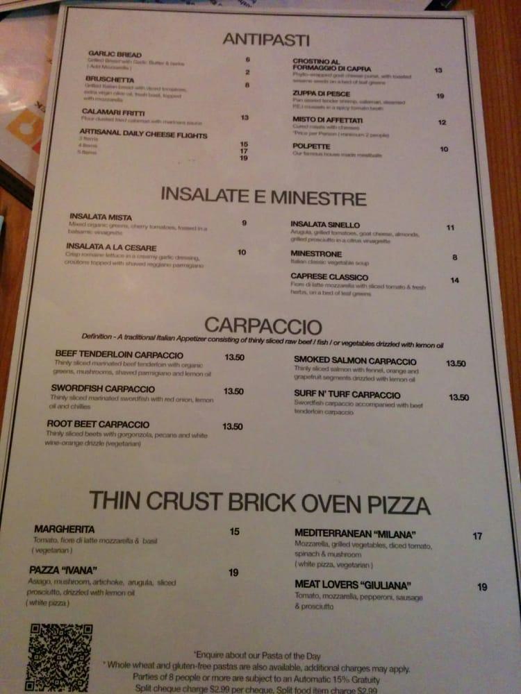 Menu at Carpaccio Restaurant & Wine Bar, Niagara Falls