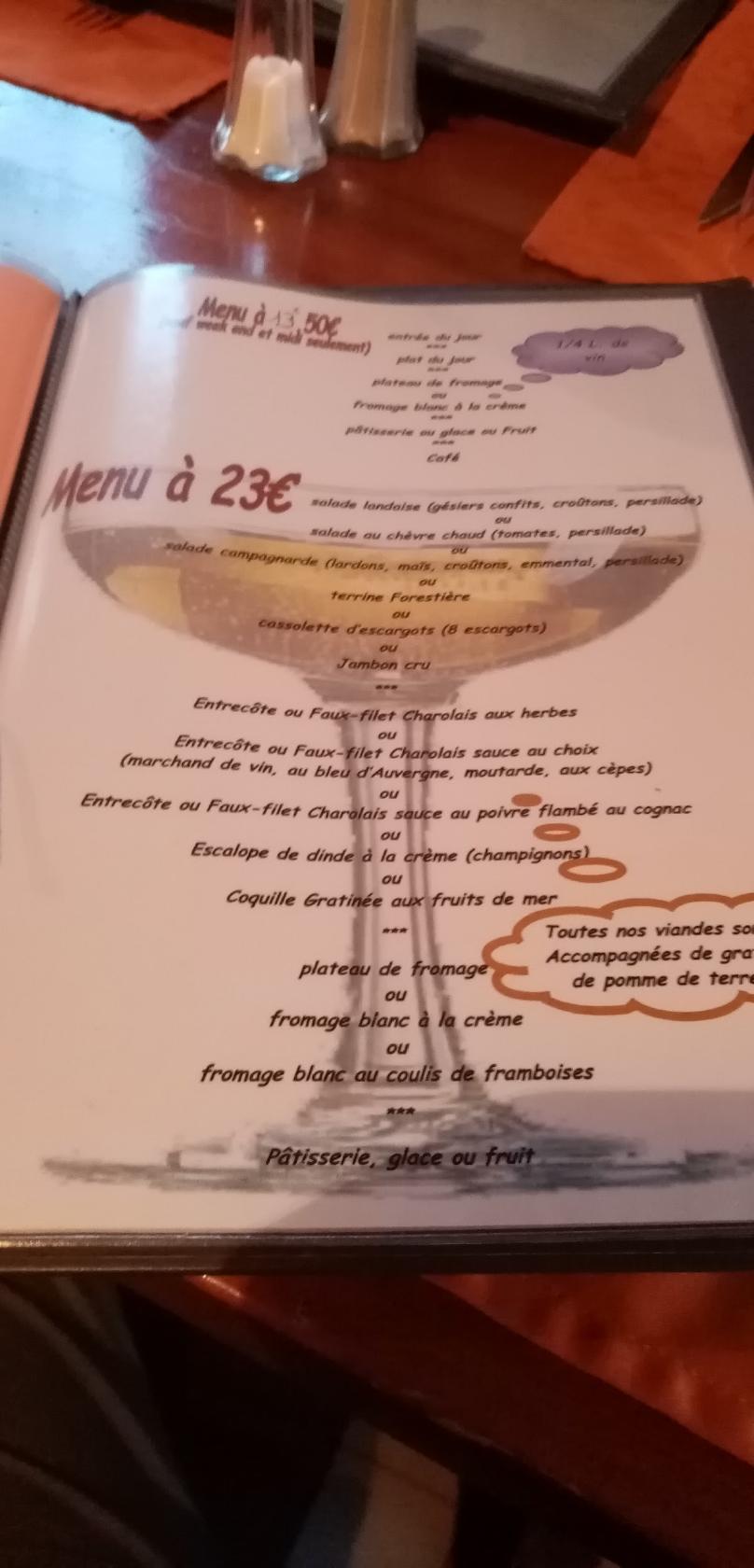 Menu au La Chaumiere restaurant, SaintYan