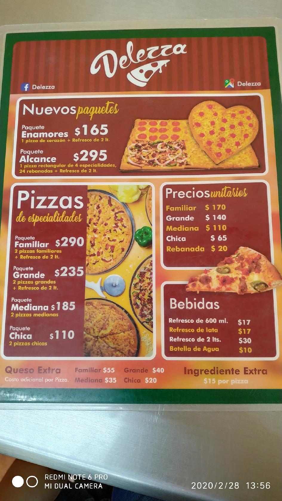 Carta de pizzería Delezza / Pizza Libertad, Ciudad de México, C