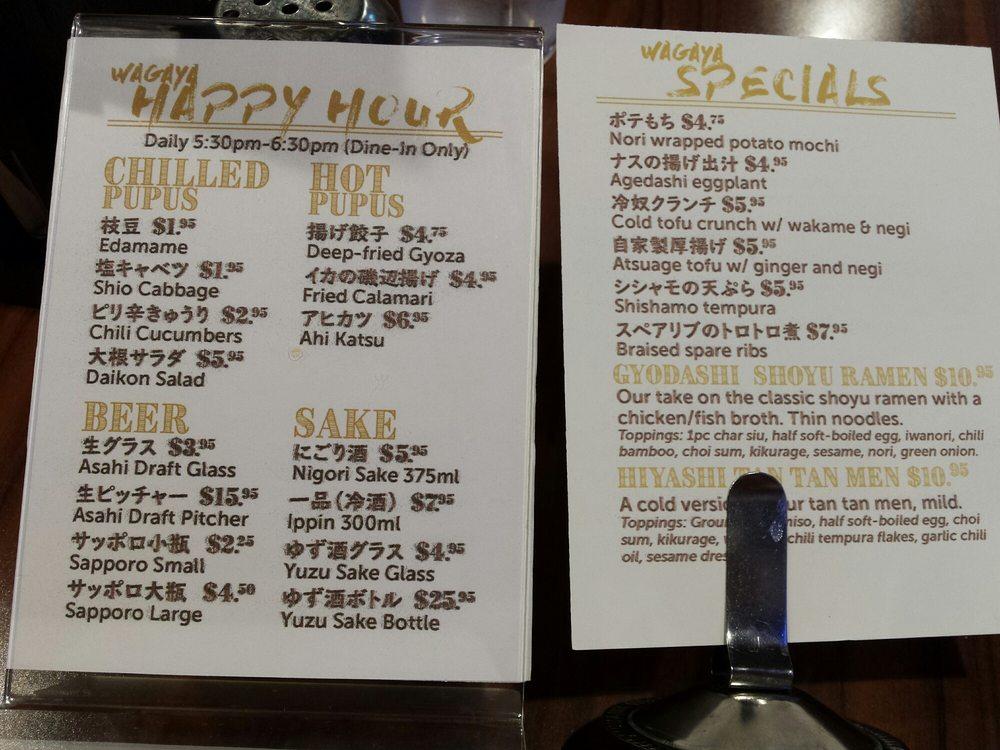 Menu at Wagaya restaurant, Honolulu