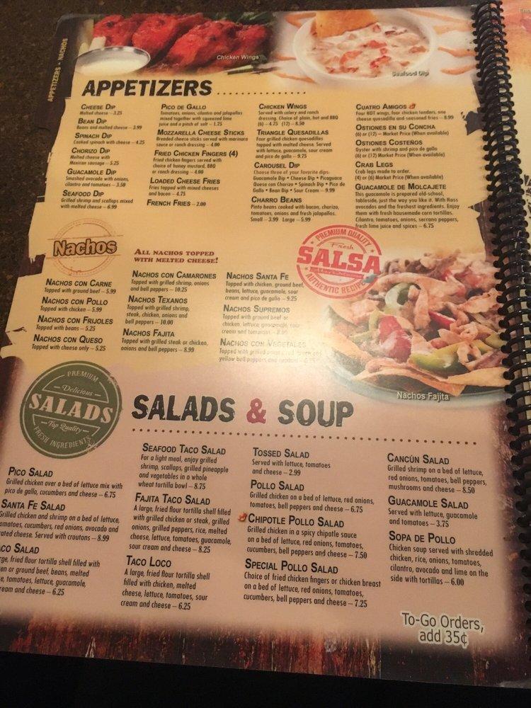 Menu at Santa Fe Mexican Grill restaurant, Greensboro, 423 Pisgah Church Rd