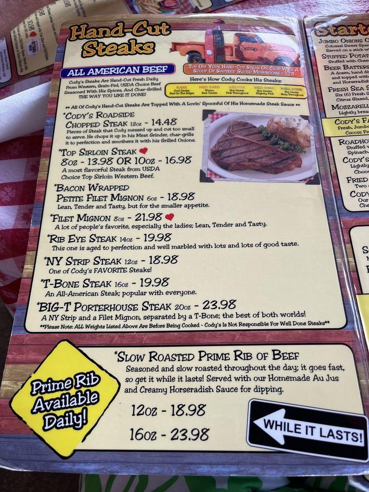 Menu At Cody S Original Roadhouse Brownwood q The Villages Meggison Rd