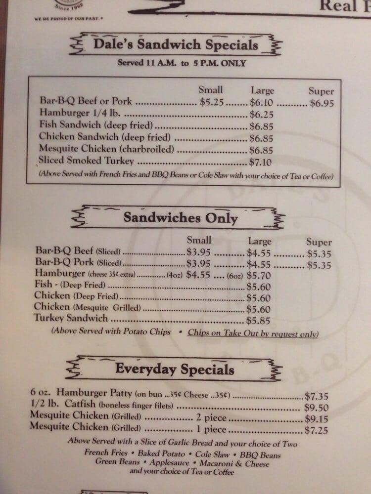 Menu at Dale's BBQ South, Fort Pierce